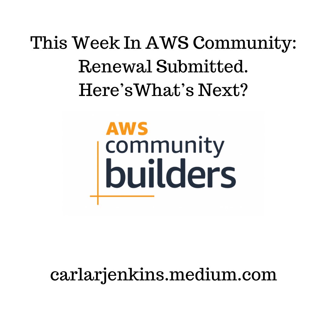 #SundayBlogShare This Week In #AWSCommunity #Medium #blogpost where I talk about my AWS Community Builder renewal and what's next. carlarjenkins.medium.com/this-week-in-a… @carlarejnkins #AWS #AWScertification #ProfessionalDevelopment