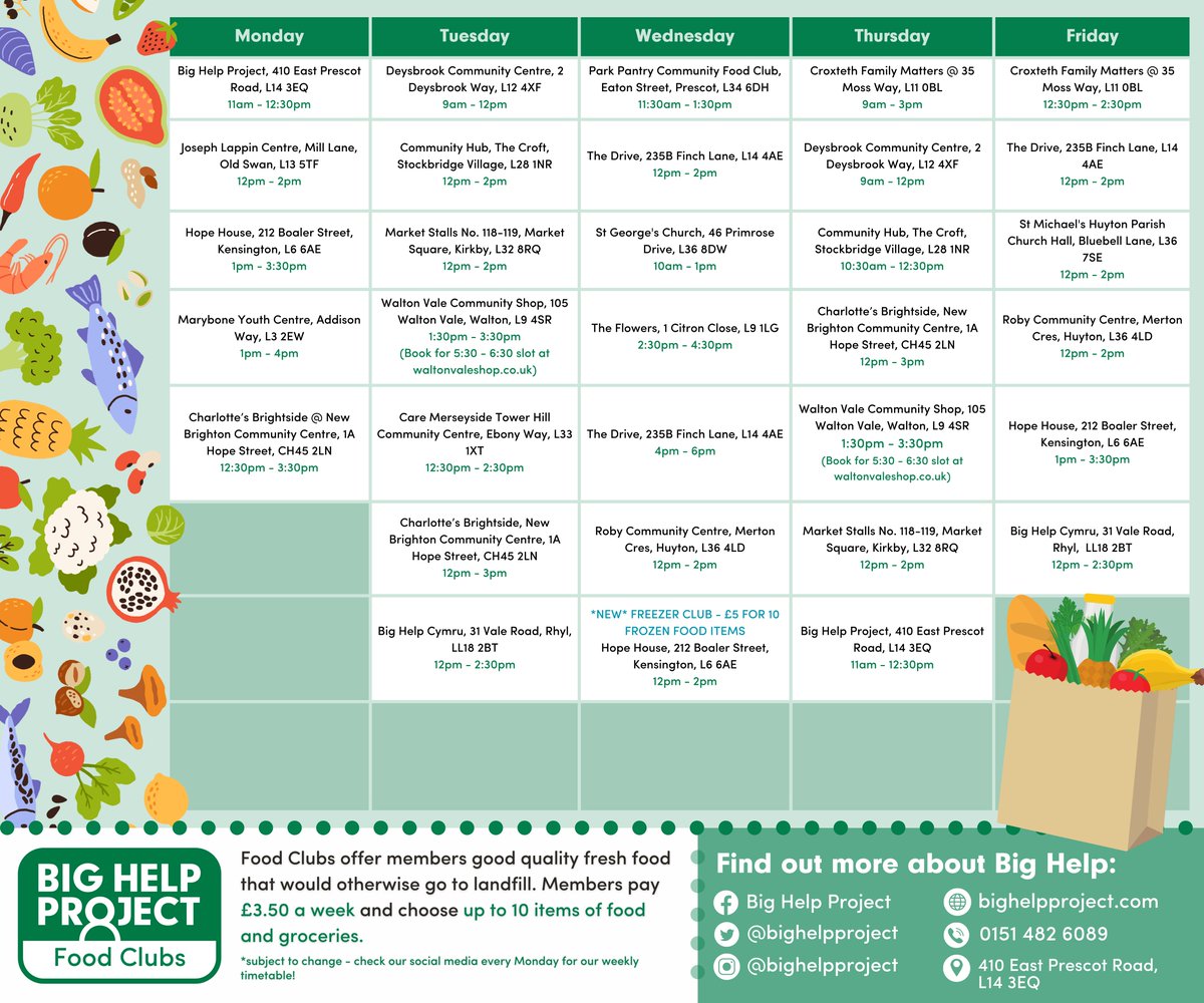 Happy Sunday! Hope your weekend is going well so far. Only one change to our food club schedule this week - our Croxteth food club is now open 12:30 to 2:30. 💚