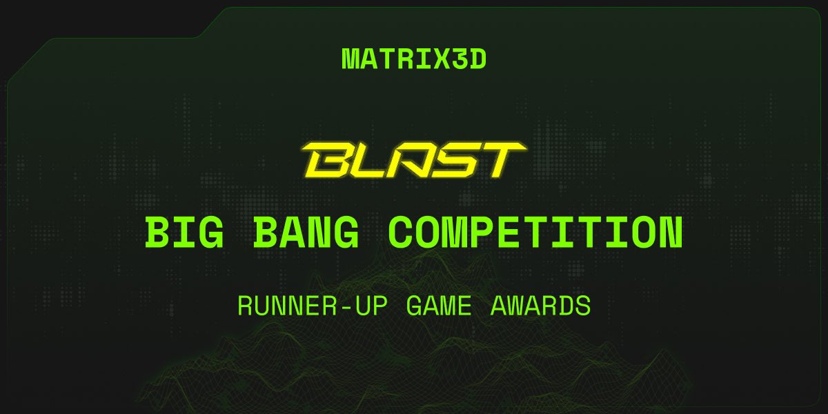 We're thrilled to announce our distinction as one of the runner-ups in the Gamble Fi category of the @Blast_L2 Big Bang competition! 

Are you ready to join us as we take the pill to the Matrix3D?
