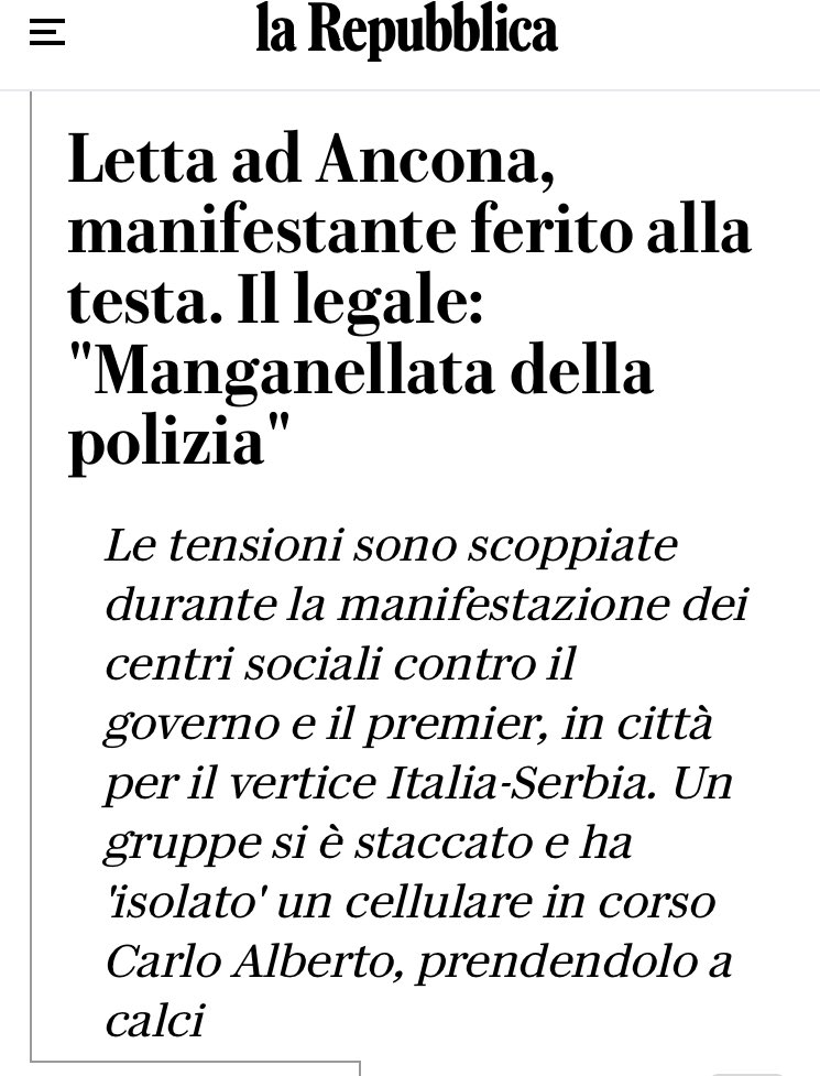 Non ci sono più i #manganelli Democratici di una volta 
repubblica.it/cronaca/#ancona #governoLetta #manganellate