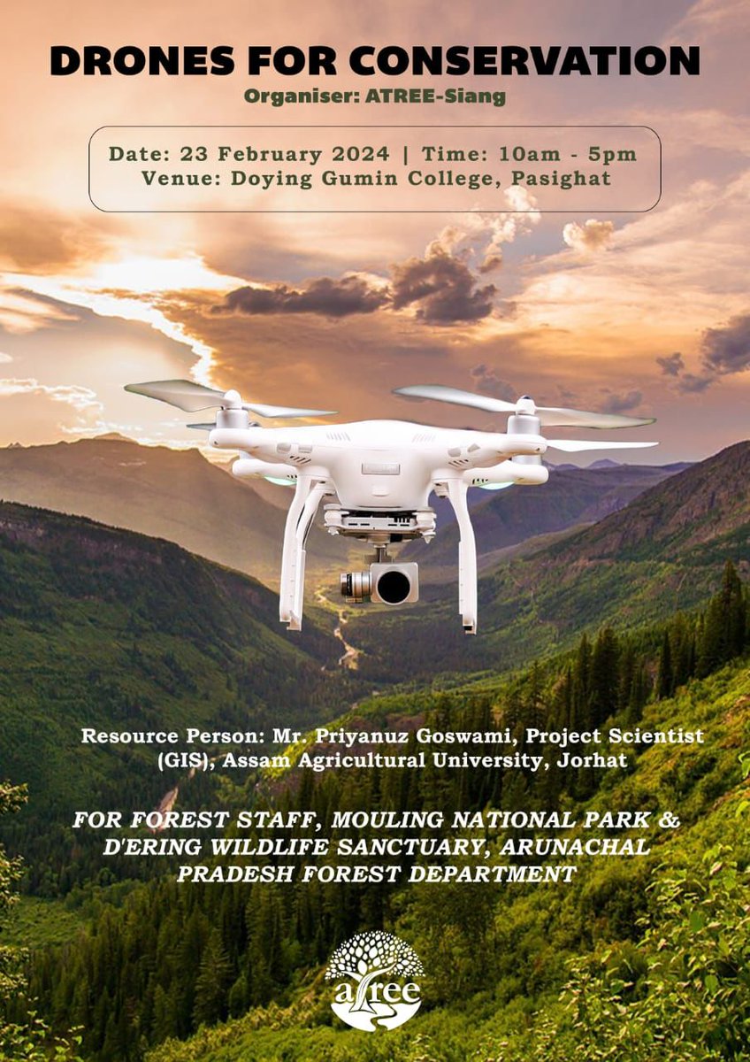 AtreeSiang's tweet photo. "Workshops are all about active participation &amp; engagement. At the 'Drone for Conservation' workshop the DFOs of Mouling National Park, Mr. Bittem Darang, &amp; D’Ering Wildlife Sanctuary, Ms. Kempi Ete, Showcased this by Urging the forest staff to ask questions and take initiative." https://t.co/39rlecj9j4