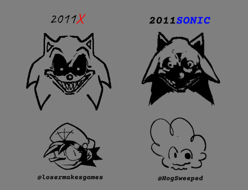 I was thinking about something so I cooked up an interesting idea in my brain.

I'll be talking about how 2011X and 2011Sonic doesn't tie in the same universe, lore wise. 

2011X by [@losermakesgames]

#QuillularHorrors2011 #takeabreather #bejeweledjermagif