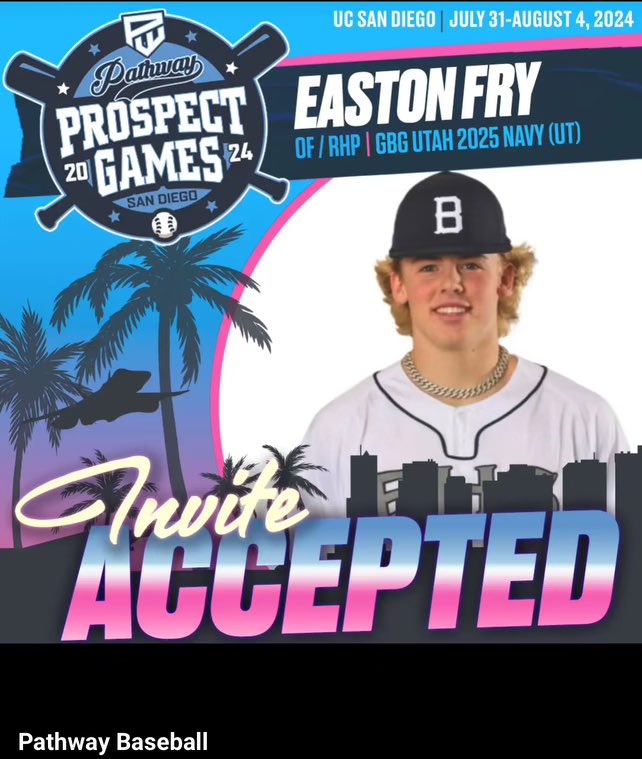 Super stoked to have the opportunity to play in the Pathway Prospect Games in San Diego. @PathwayBB @GBGbaseballUSA