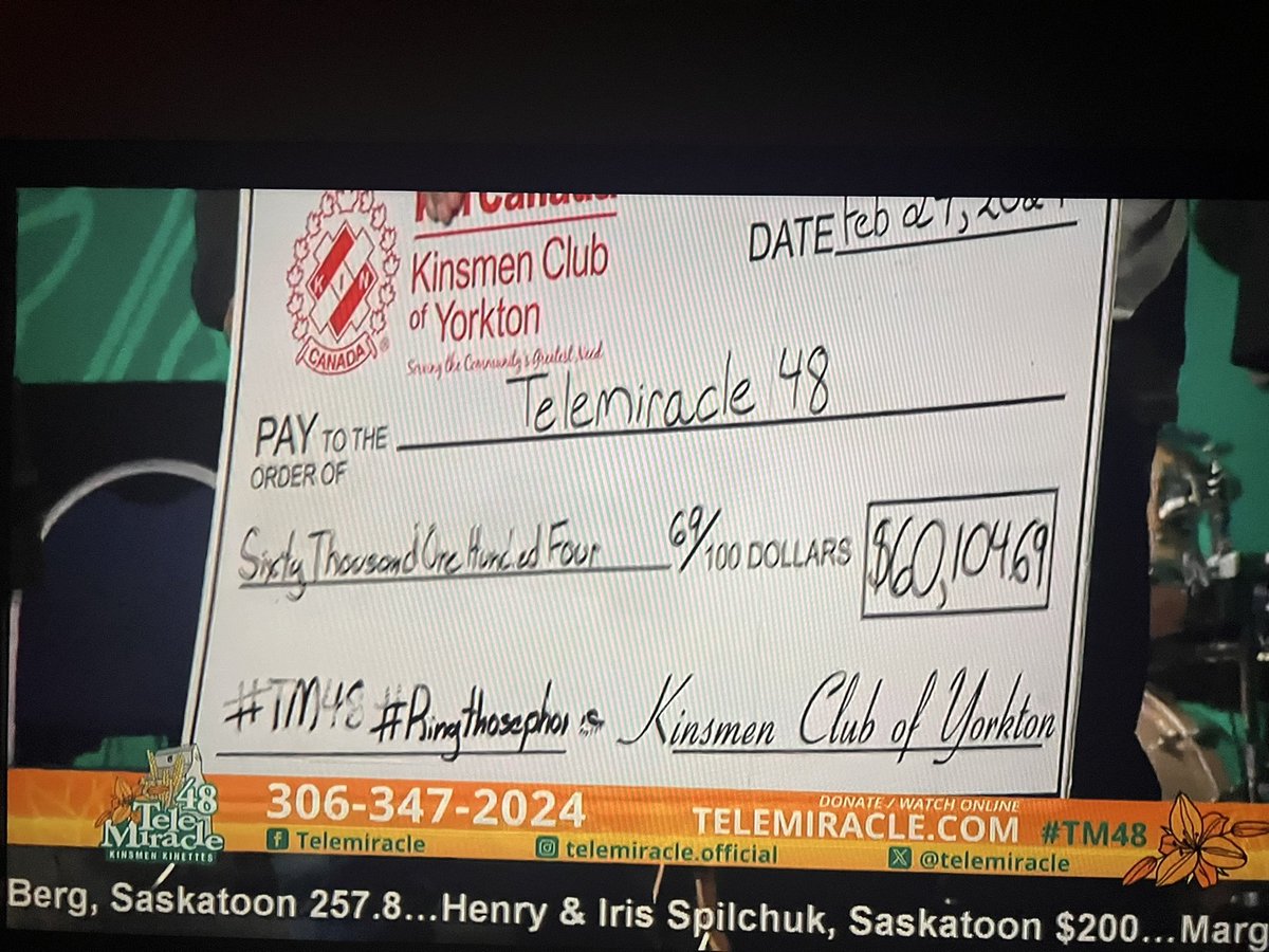 jaymes's tweet image. Way to go to my hometown @yorktonkinsmen  for raising over 60k for Telemiracle #TM48  miss being there in person.   I Challenge the whole production crew (past &amp;amp; present)  to meet or been my pledge of $148 dollars