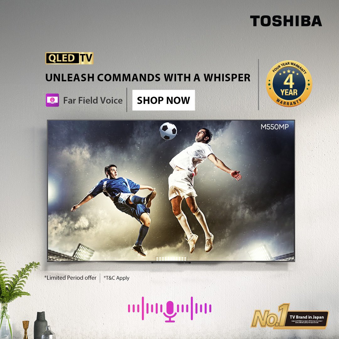 Command with Far Field Voice Control. Buy Now: bit.ly/3FsybuB bit.ly/3I6qv2a #ToshibaTV #M550MP