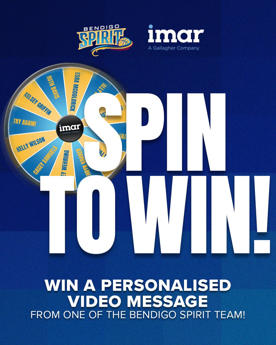 SPIN TO WIN! 🔄 Win a personalised video message from one of the Bendigo Spirit players! 💙 Head to win.bendigospirit.com.au to play.