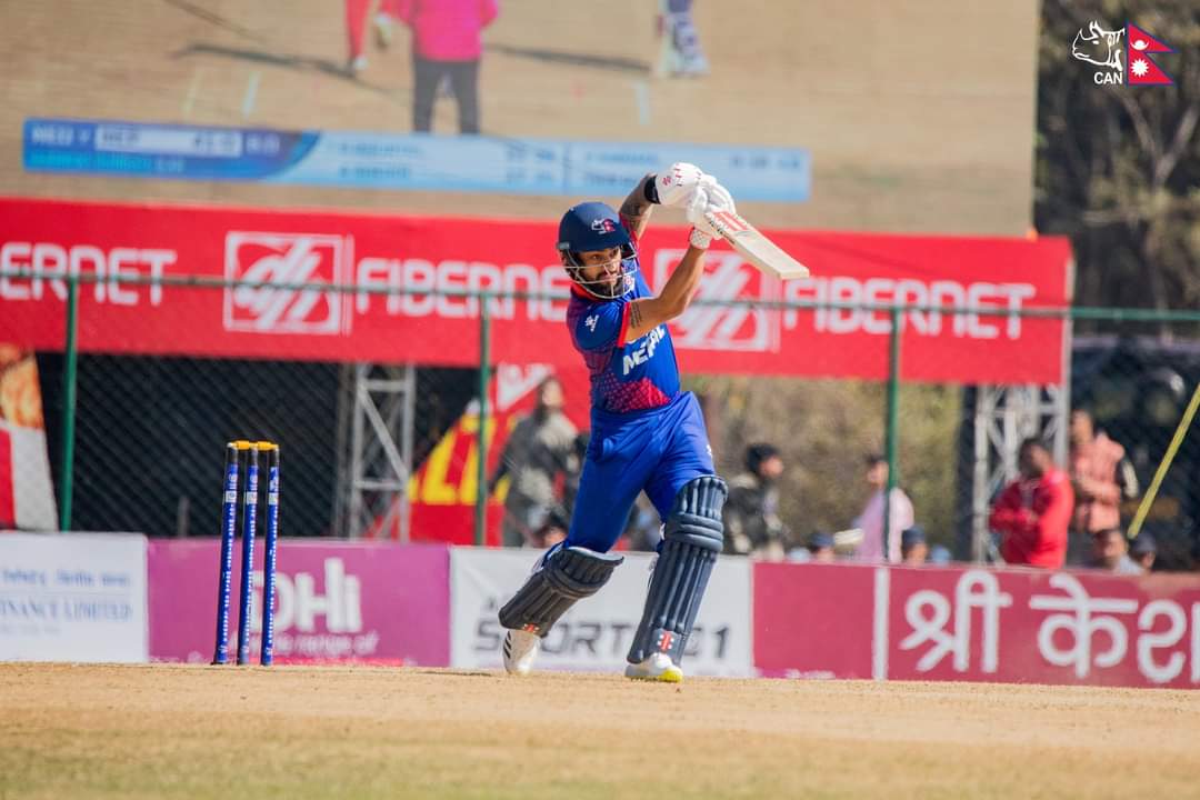 Kushal Bhurtel brings up his 8th ODI fifty despite losing partners from another end.

#CWCL2
#NEPvNED