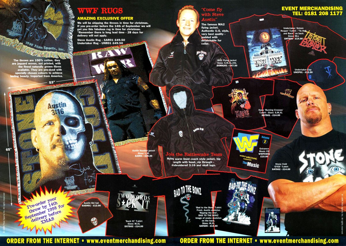 Merchandise full of Attitude! #WWF #WWE #Wrestling #SteveAustin #DGenerationX #Undertaker #Kane