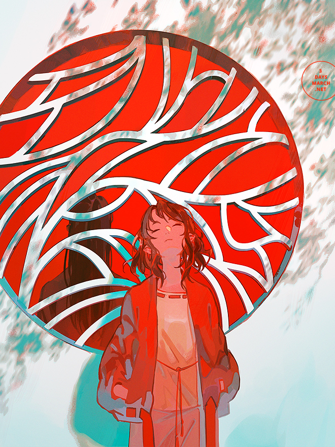 red background long hair 1girl holding scissors sitting 1boy scissors  illustration images