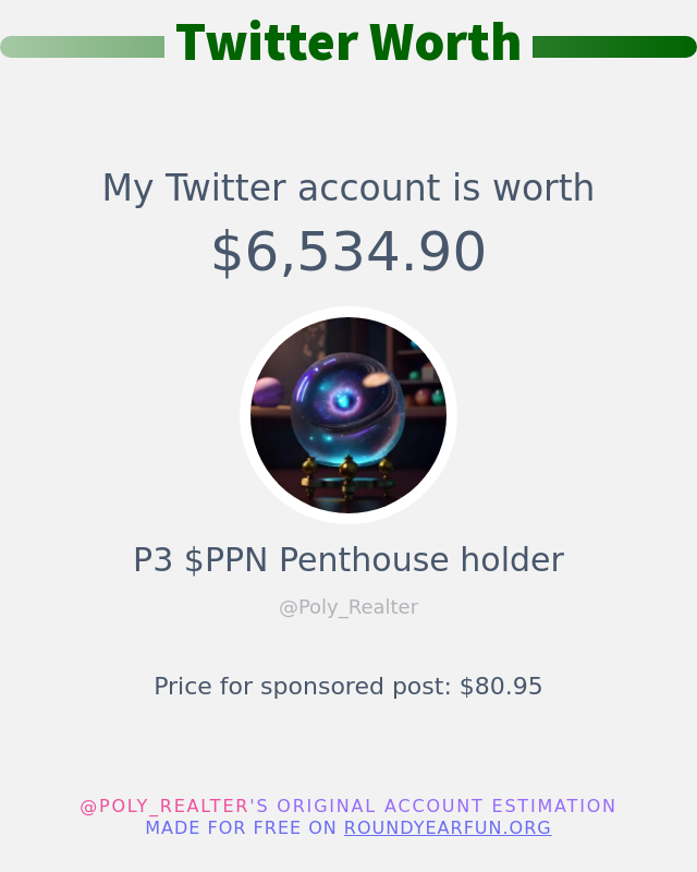 My Twitter worth is: $6,534.90

➡️ funxgames.me/twitterworth