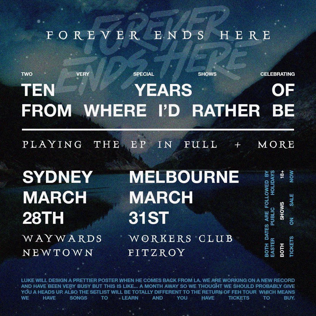 10 years of FWIRB called for more than just an Instagram post. We’re so excited to play the EP in full for you once more + a bunch of other songs we missed on the reunion tour. See you next month!