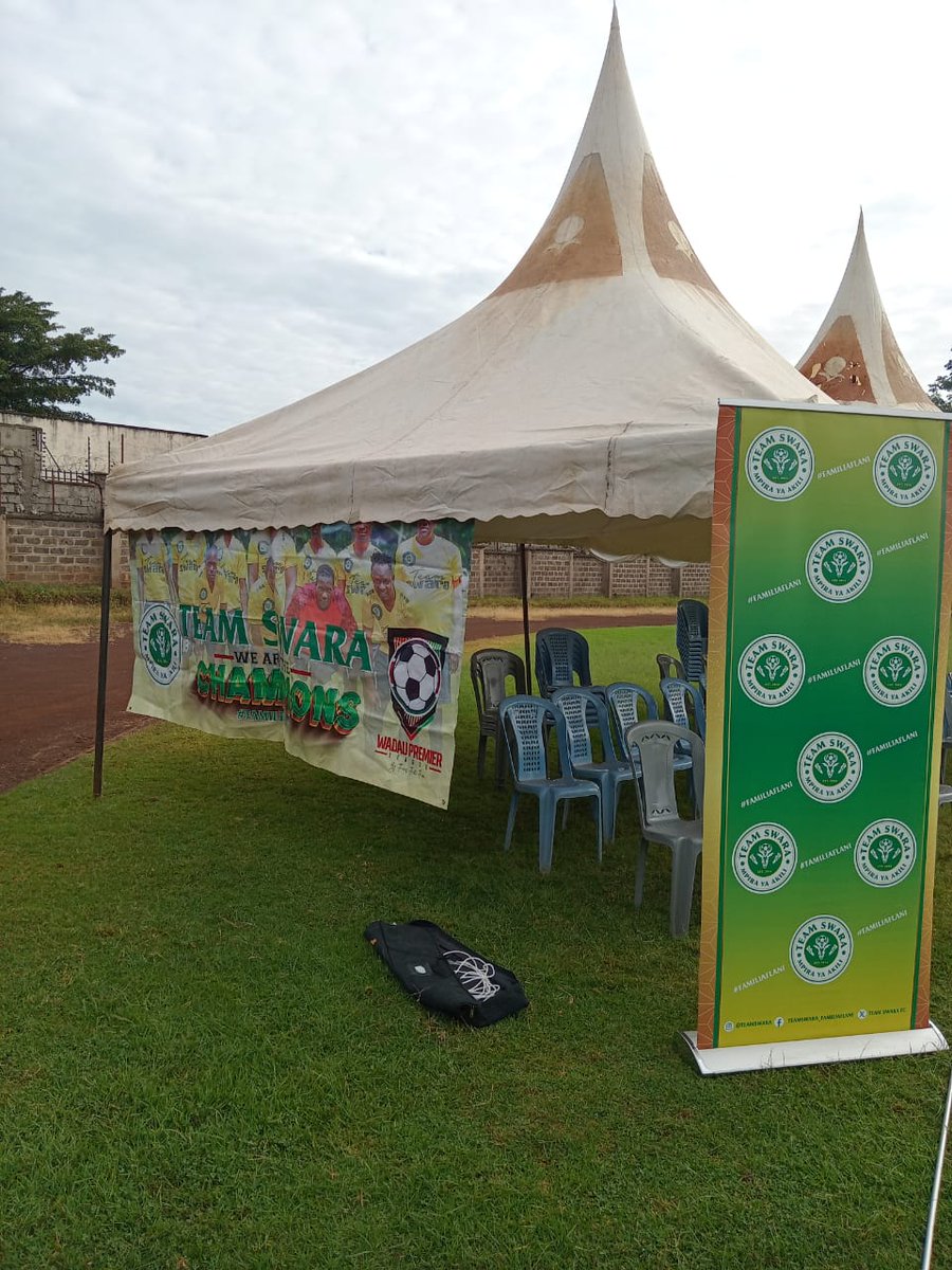 TeamSwaraFC's tweet photo. Mko? Hadi tushawaekea viti hapa Absa Grounds. We, the #Back2BackChampions face Tailors FC at 1.45pm lakini fikeni mapema kuna unveiling moto tunafanya at exactly noon.
#FamiliaFlani #MpiraYaAkili #wadaupl #letfanshavefun https://t.co/P9IunJ9Ax6