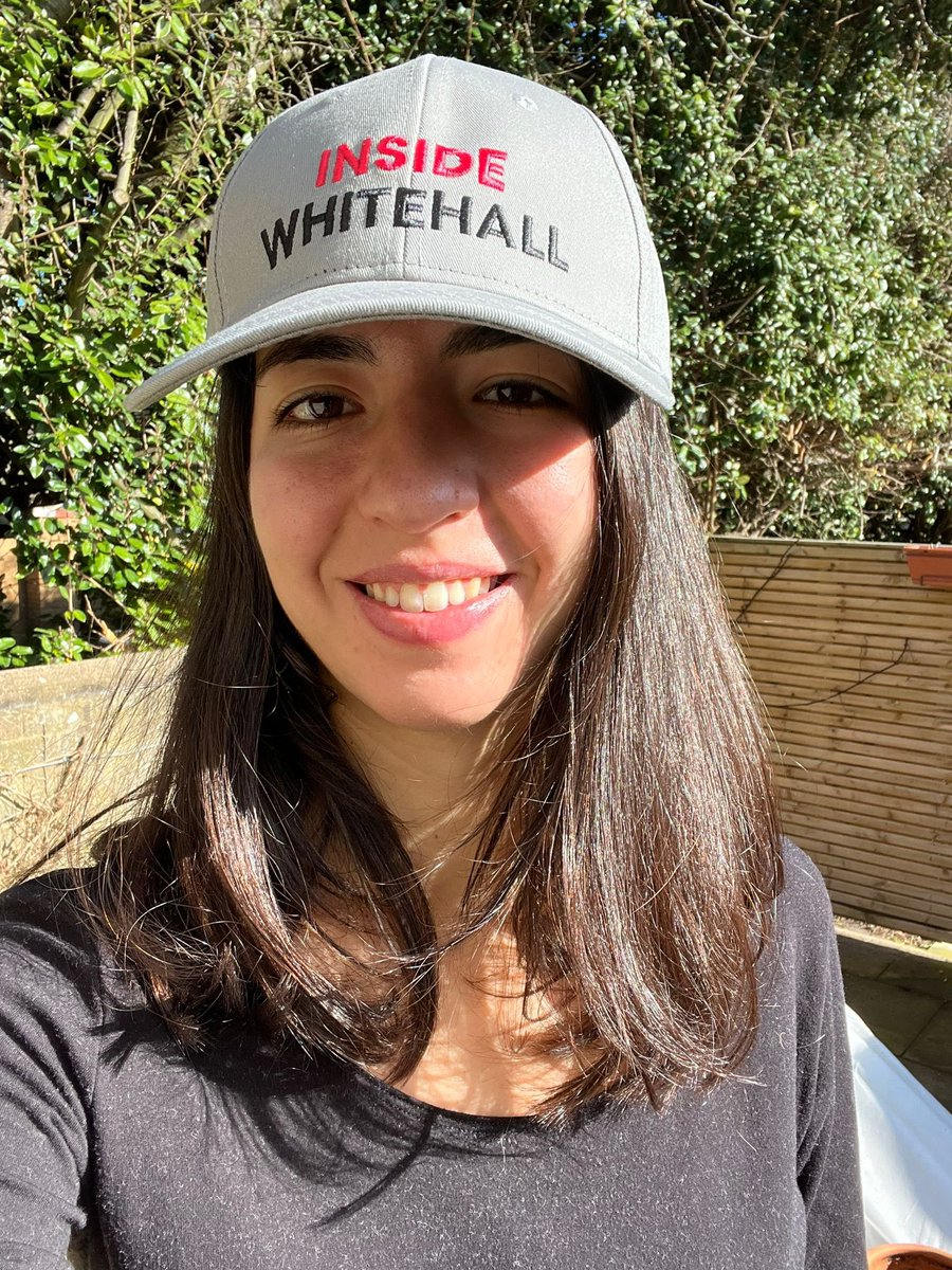 The brilliant @elenicourea, formerly of @politico and now of the @guardian with one of our super cool caps! You can still listen to the excellent episode with Eleni here and learn all about Whitehall institution, London Playbook 👇 podcasts.apple.com/gb/podcast/ins…