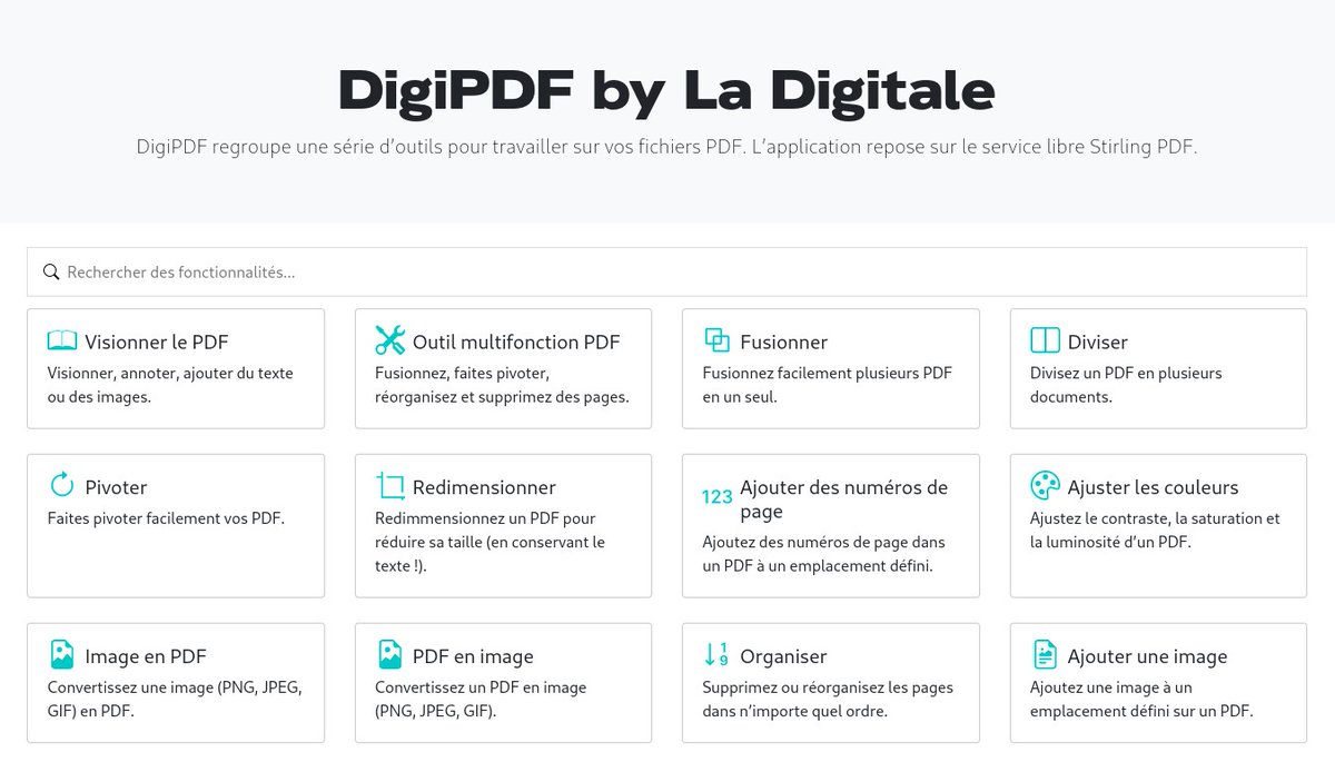 #DigiPDF, nouveau service en ligne de #LaDigitale, 52 outils pour travailler sur les fichiers PDF (convertir, réduire le poids, réorganiser, extraire, fusionner, etc...)
Merci Emmanuel Zimmert 👍
digipdf.app