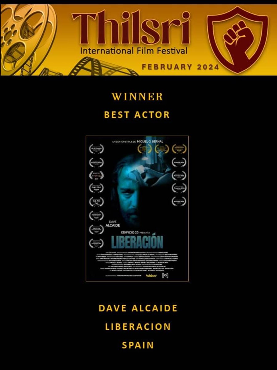 davealcaide's tweet image. Gran noticia está mañana siendo premiado en la categoría Mejor Actor en Thilsri International Film Festival por mi interpretación en &quot; Liberación&quot; 🏆❤️🎥🎬