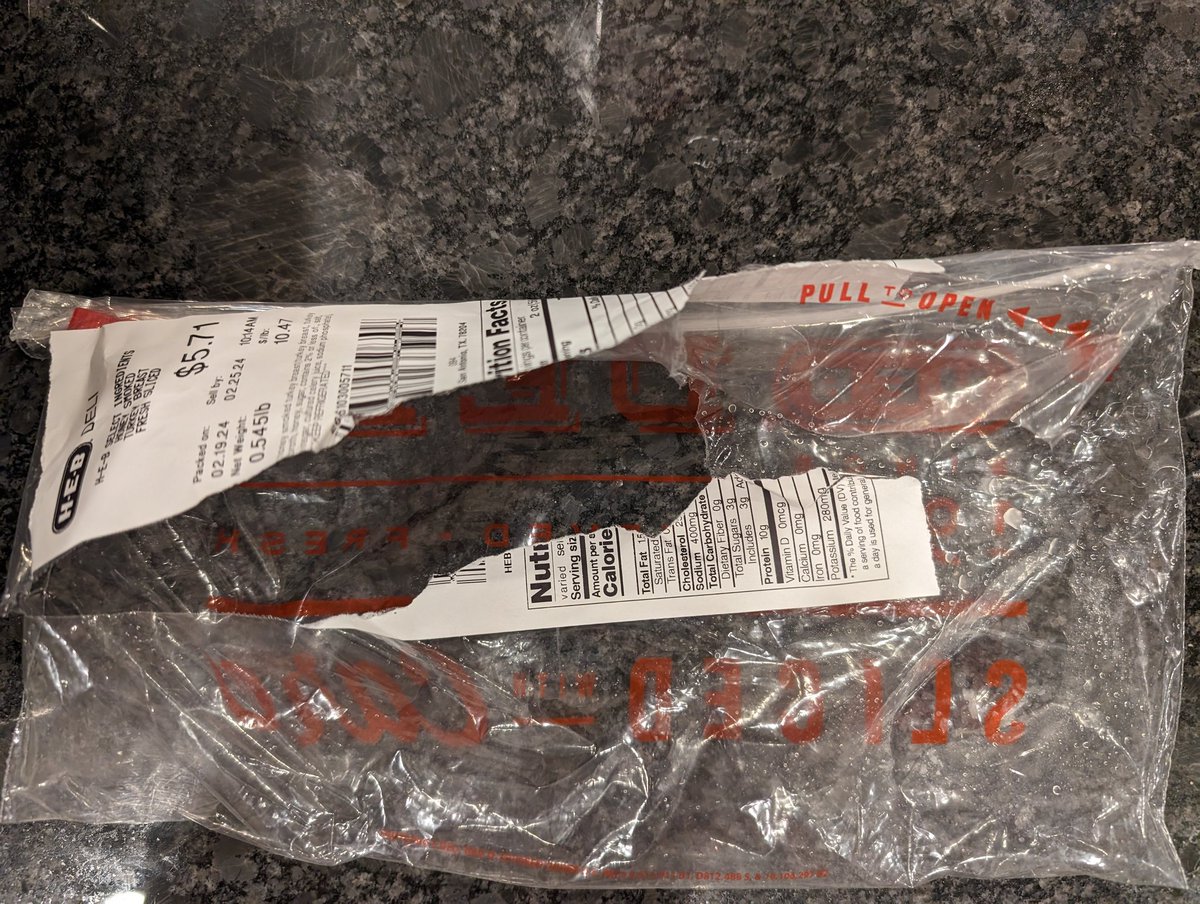 Velveeta's tweet photo. @HEB: please stop training your deli people to seal the price sticker across the fucking flap on deli meats and cheeses. They don't do this for pre-sliced meats and cheeses, why do it for custom sliced stuff?! More often than not, I tear the fucking bag just trying to open it! https://t.co/gggmnmesED