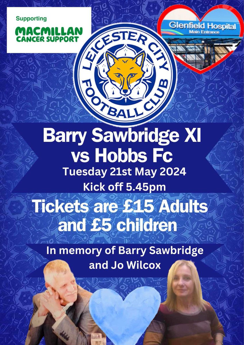 So we have the kingpower stadium adding this year in memory of our dad and my friends mum Come and join us in what will be a great evening @glenfield_aicu @macmillancancer