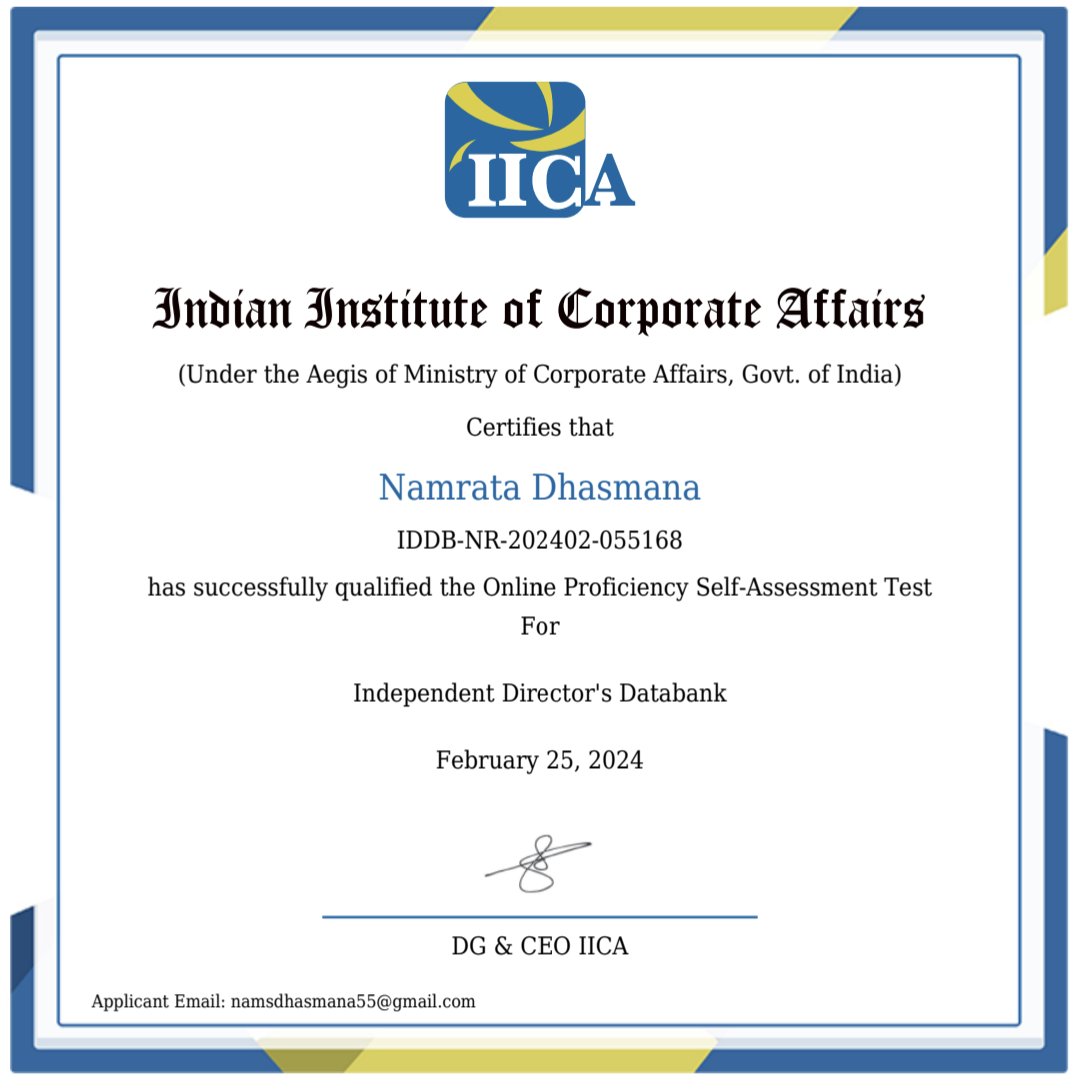 MajorNDhasmana's tweet image. #Workupdate 
Humbled to share a small update taking me closer to my goal.
Grattia to Pradipta Da 🙏 for constant support and mentoring and @achyutmenon for feeding this to my brain. 🙏😌
#empaneleddirector #governance #majornamratadhasmana 🇮🇳 #independentdirector