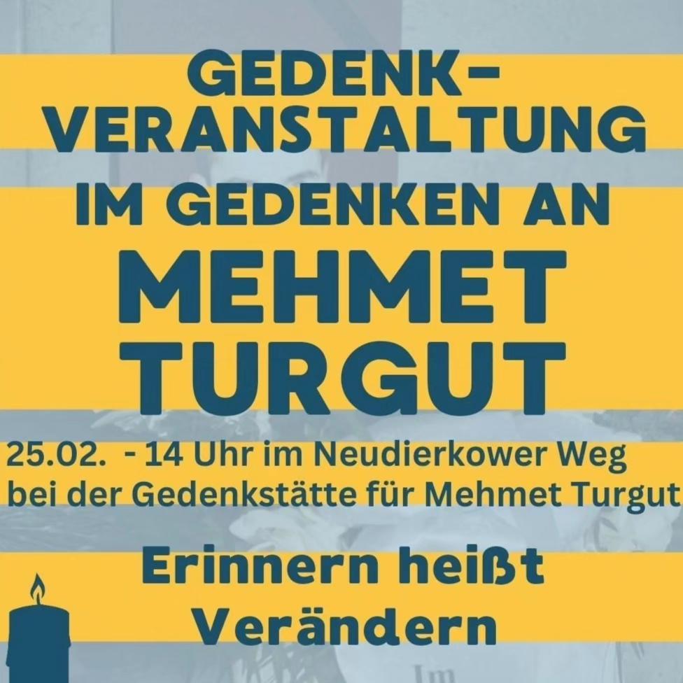 Schließt euch den Forderungen der Familie Turgut und dem Gedenken an Mehmet Turgut an und kommt heute um 14 Uhr nach Rostock-Toitenwinkel! Dort wird es am Gedenkort für Mehmet Turgut am Neudierkower Weg eine Gedenkkundgebung geben. #KeinSchlussstrich #KeinVergessen