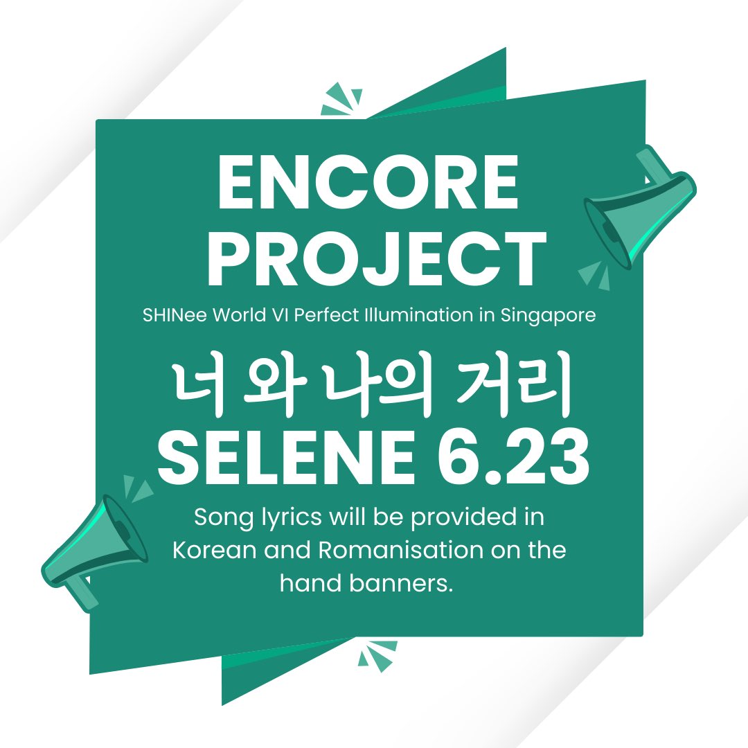 [📢 𝐀𝐍𝐍𝐎𝐔𝐍𝐂𝐄𝐌𝐄𝐍𝐓]

Are you ready to sing for #SHINee ?Encore Project for SHINee World VI Perfect Illumination in Singapore has been decided to be 너 와 나의 거리, Selene 6.23 . Head over to our Telegram group to prepare and practice for the upcoming concert! 🎤🎶

👉🏻