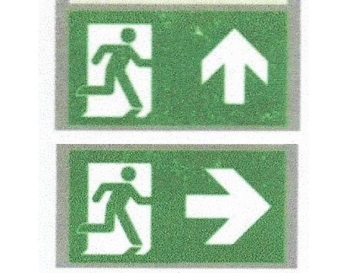 so funny fact about exit signs: both of these are illegal in the US! you cannot combine the running man with an arrow when using a green background according to NFPA & OSHA!!! osha.gov/laws-regs/stan…