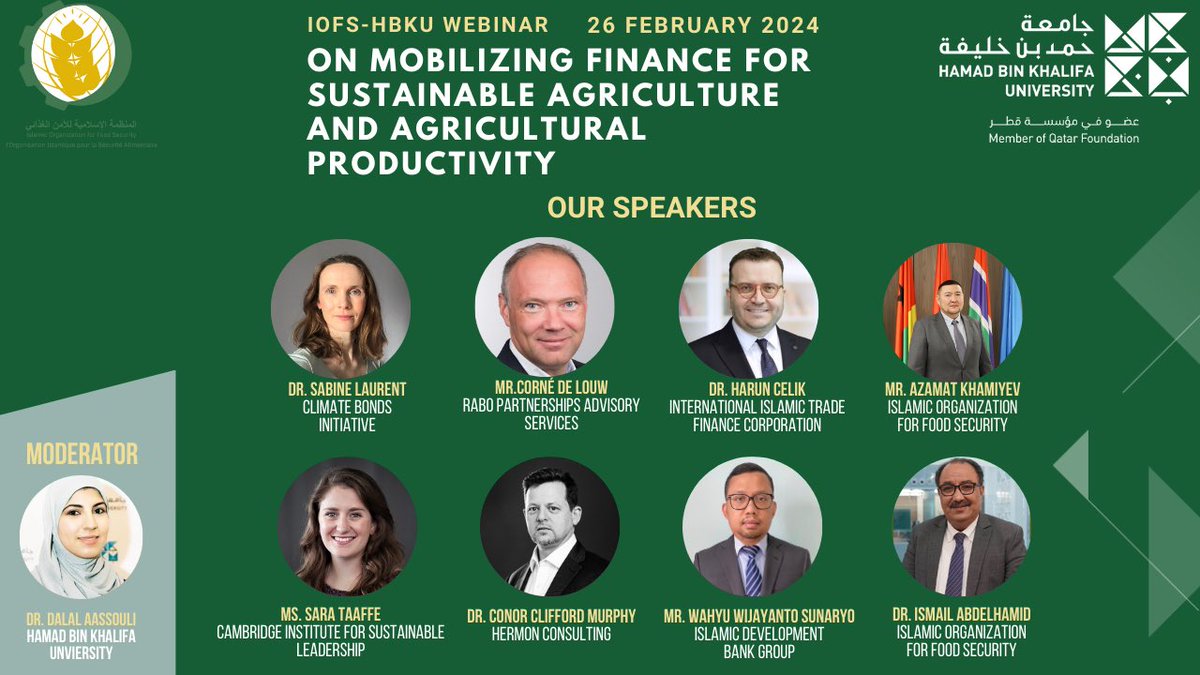 Join us the IOFS-<a href="/HBKU/">جامعة حمد بن خليفة</a> Webinar on 26 Feb. at 12:00P.M. Doha time! With formidable challenges facing agriculture, it's time to discuss solutions. Register now for insights from industry experts: us06web.zoom.us/j/86146698296?…  
Meeting ID: 861 4669 8296 
Passcode: IOFS