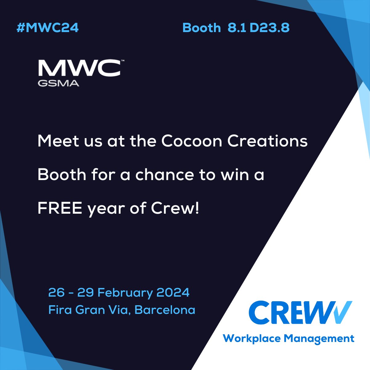 Crew (@getcrewapp) on Twitter photo Excited to participate this week in Barcelona at the Mobile World Congress 24! Find us at Hall 8.1 4YFN - D23.8 at the <a href="/cocooncreations/">Cocoon Creations</a> booth!
Let’s discuss about your HR needs & get a chance to win 1 year of free Crew subscription for your company!
#4yfn #mwc24 #crewhr #getcrew Excited to participate this week in Barcelona at the Mobile World Congress 24! Find us at Hall 8.1 4YFN - D23.8 at the <a href="/cocooncreations/">Cocoon Creations</a> booth!
Let’s discuss about your HR needs & get a chance to win 1 year of free Crew subscription for your company!
#4yfn #mwc24 #crewhr #getcrew