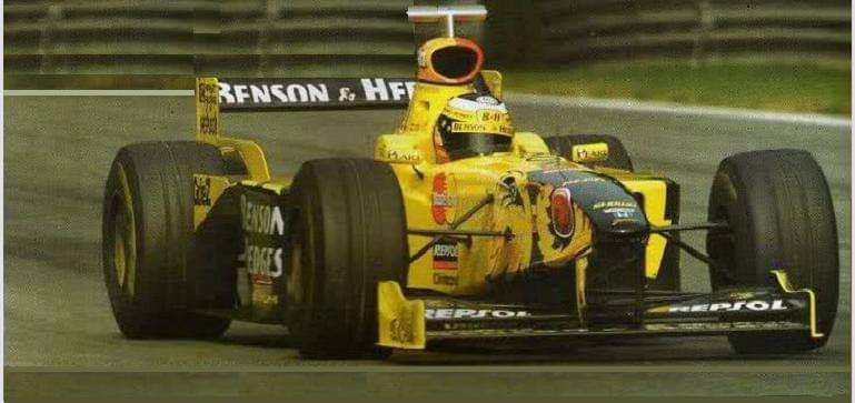 Pedro De la Rosa. Jordan 198 Mugen-Honda V10 during a test session at Barcelona 1998. #F1