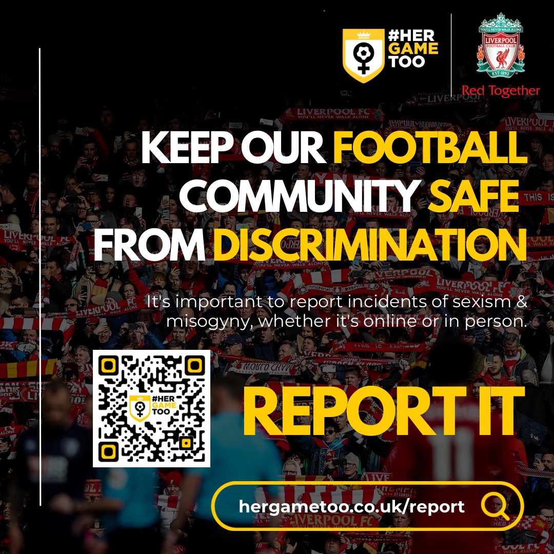LFC_RV's tweet image. To all at Wembley today, please remember there is NO room for discrimination in football. 

This includes sexism. If you experience or witness it, please report it. 

Football is a game for ALL ❤️

Enjoy the game. Up the reds x

#RedTogether #LFC #CarabaoCupFinal
