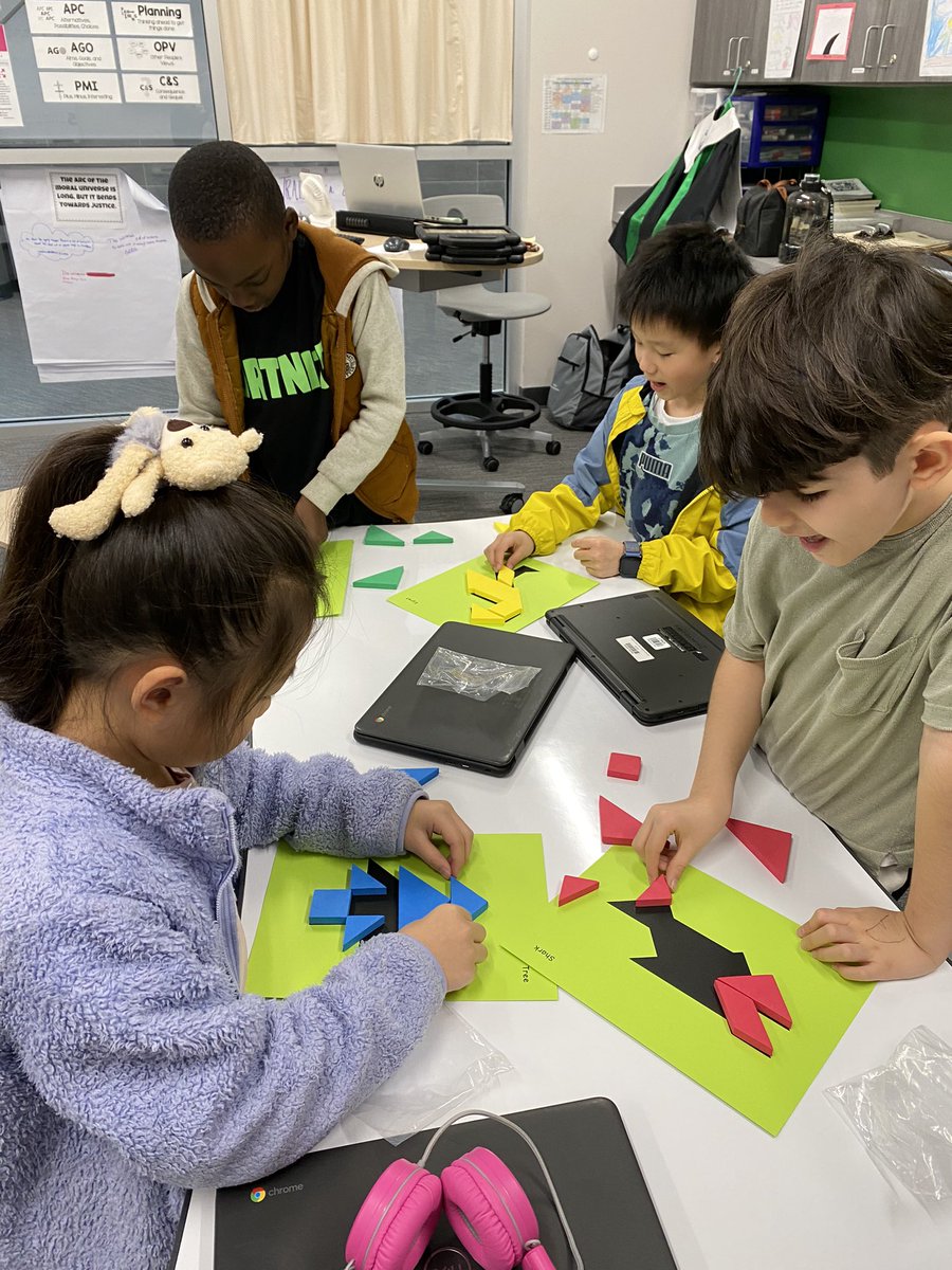 #2ndgrade Ss @smithelem_Noel & @RogersFrisco learned about #tangrams this wk. They were challenged to solve different tangram puzzles. The puzzles were not easy, but Ss showed #grit & encouraged each other. #FISDQUEST #smithstrong #RogersFrisco2024