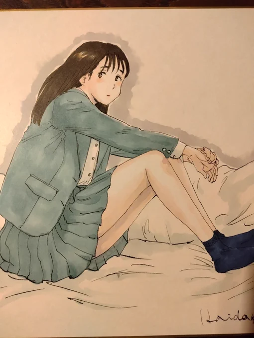 コミティアを楽しまれたみなさんお疲れさまでした。こちらは昨夜描いた少し小さいサイズの色紙です。天候の悪いなかに朝から並んでまで来ていただいてまことにありがとうございます。今後は通販でちょっとずつ出していこうかなと思います。 