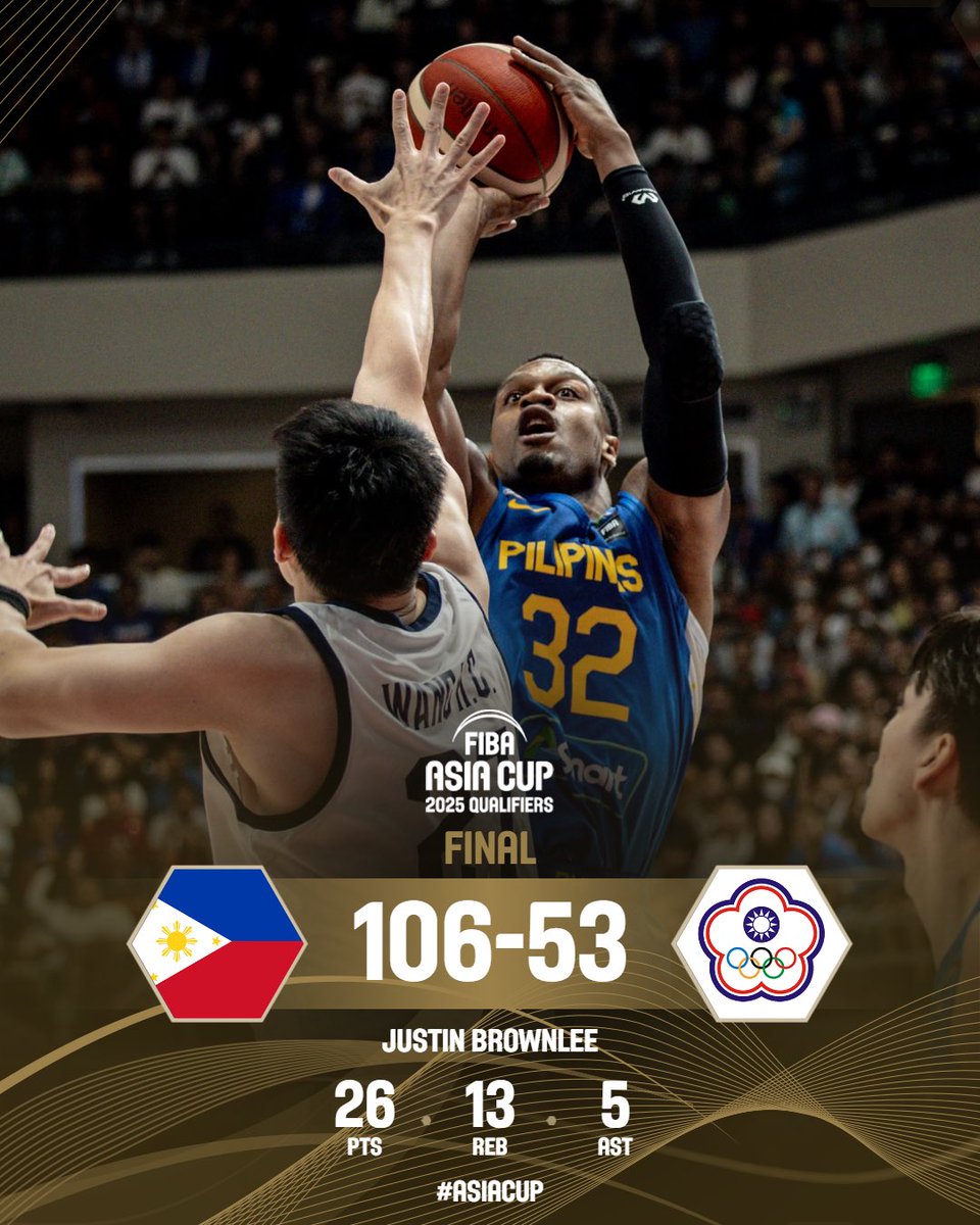 Good night, Pasig ✨ Gilas Pilipinas dominate Chinese Taipei to go 2-0 in the #AsiaCup 2025 Qualifiers 🇵🇭