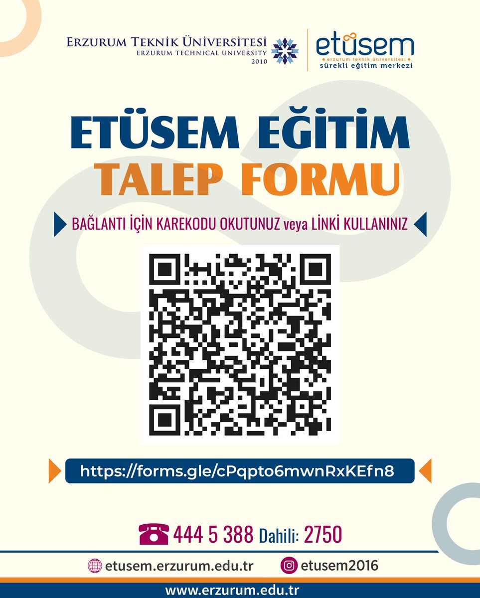 ETÜSEM'de görmek istediğiniz eğitimleri karekodu okutup çıkan formu doldurarak ulaştırabilirsiniz.