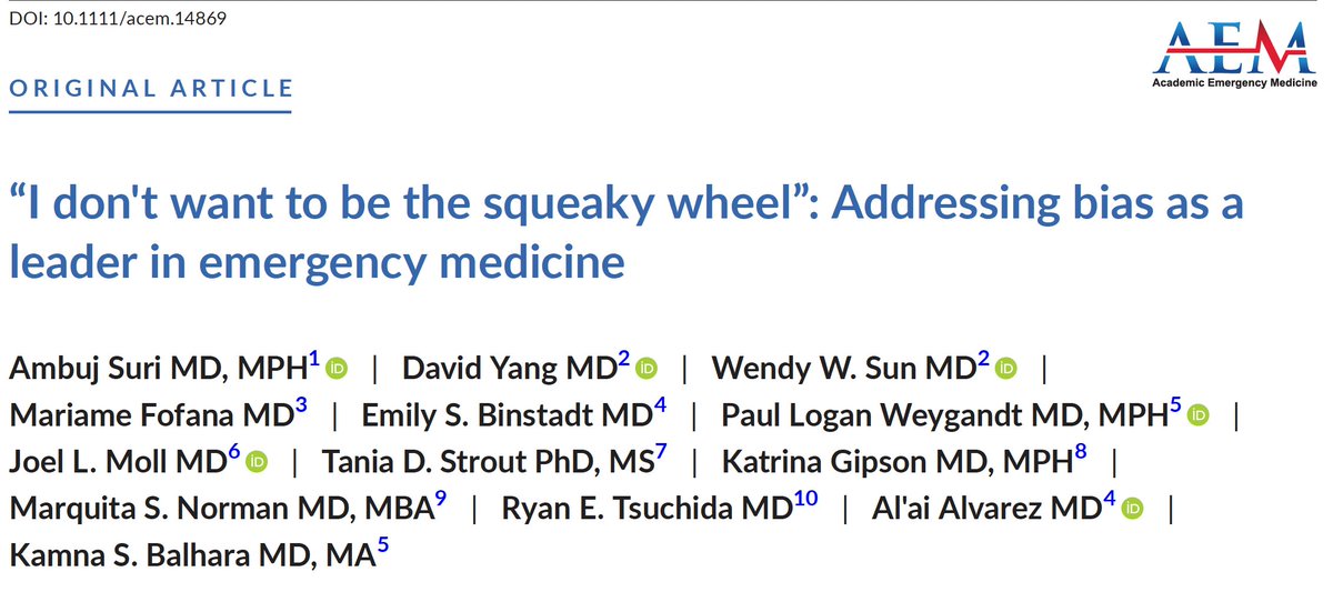 📢An important piece addressing implicit bias in <a href="/AcademicEmerMed/">AEM Journal</a> led by <a href="/BrownEMRes/">Brown EM Residency</a>'s <a href="/suri_ambuj/">Ambuj Suri</a> - there exists pervasive susceptibility to bias, key barriers (e.g. institutional) encountered when addressing bias, and opportunities for interventions

onlinelibrary.wiley.com/doi/full/10.11…