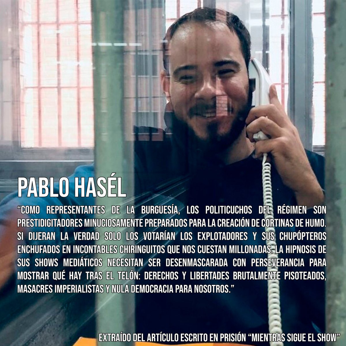 'Mientras sigue el show', artículo de Pablo Hasél escrito en prisión. pablohaseldesdeprision.wordpress.com/2024/02/12/mie…