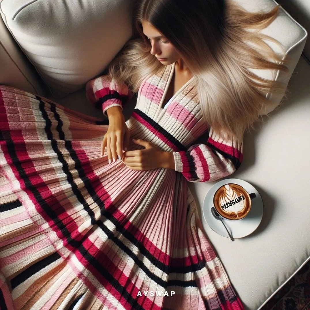 ayswap's tweet photo. @Missoni  collection at Milan Fashion Week was 😍✨💕, so I was inspired and created AI generated fashionable and caffeinated images 👩🏼‍💻🎀☕Which designer would you like to see next? #missoni #missonifashionweek #MilanFashionWeek #missonimfw #missoni24 #missonimilano @milanfas https://t.co/gE2zZX6f6v