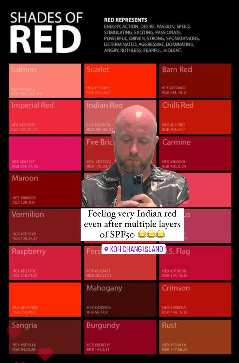 Thailands brilliant until you turn Indian Red on the Regs 😅

#Thailand #KohChang #Sunburn #IndianRed