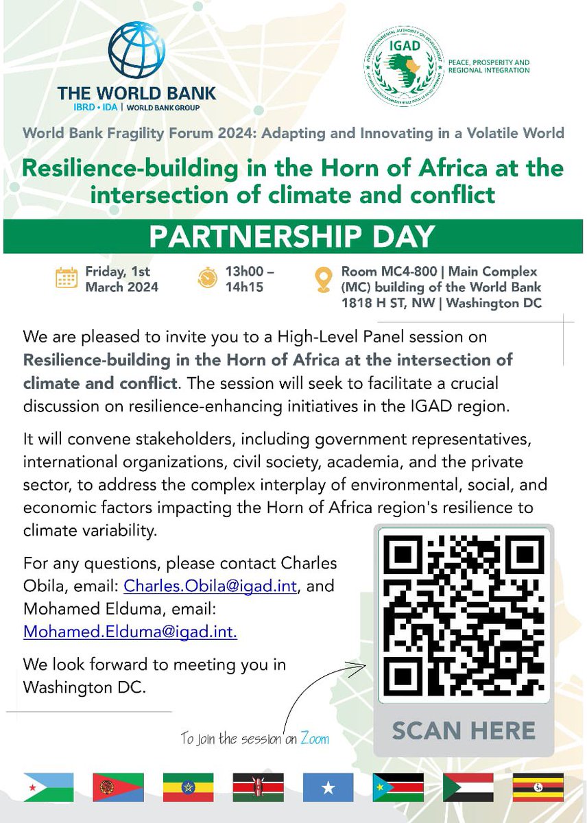 IGADsecretariat's tweet image. The IGAD Director for Health and Social Development Division, Mme. @AlwanFathia, on behalf of the Executive Secretary, will lead an IGAD Delegation attending the Annual @WorldBank Fragility Forum in Washington, DC. The IGAD team is set to host a side event titled…