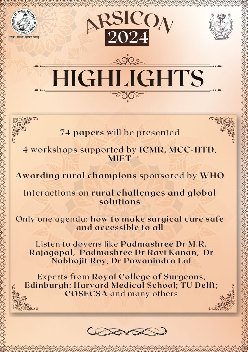 Less than 1 month left for #ARSICON2024 

Get a chance to interact and learn from experts in Surgery from all over the globe! Attend surgical workshops hosted by some of the biggest institutions in healthcare!!

🌟Register now if you haven’t already🌟

#globalhealthcare