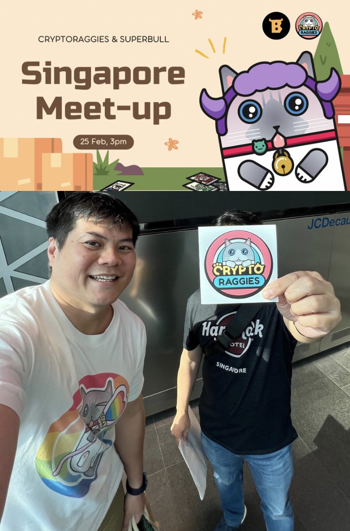 The <a href="/CryptoRaggies/">CryptoRaggies 😸</a> <a href="/SuperBull_io/">SuperBull</a> Con - SINGAPORE tour just ended!

Was supposed be 3pax, until CrafterRaggie called in sick! Nevertheless, we had so much fun talking all things Raggies, Hornnies &amp; on the wider Cardano Community stuff! Guess who’s behind the LOGO?

Next up - PERTH