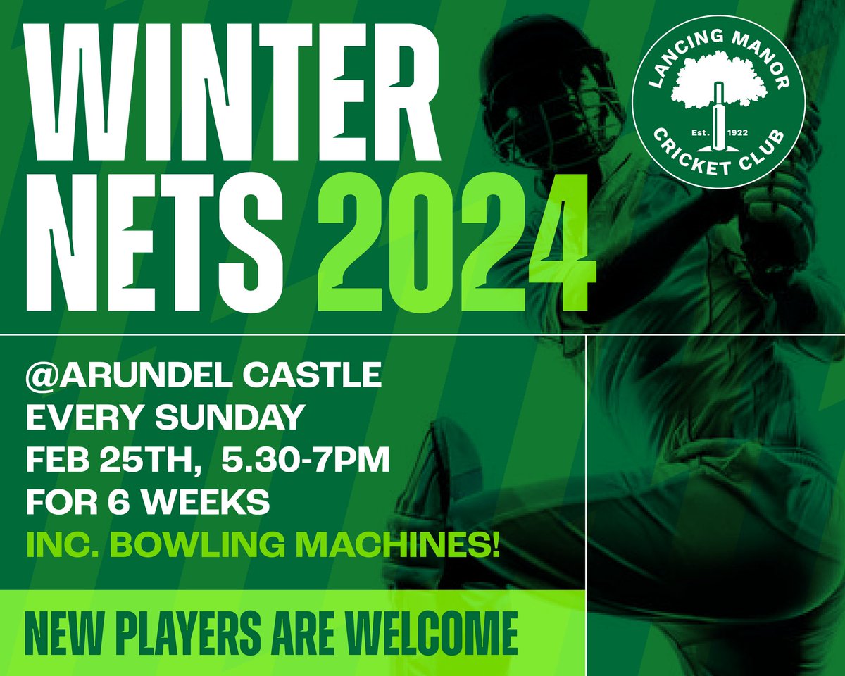 Indoor nets start tonight at 5:30pm!

📍Arundel Park, Arundel, West Sussex, BN18 9LH

We look forward to seeing everyone again and feel free to message if you need any directions 🏏