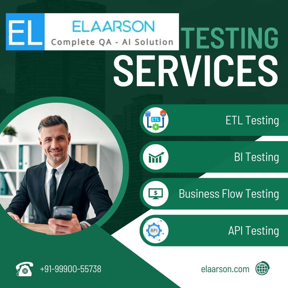 Discover Our Premier Software Testing Services. For more information and to learn how we can assist you in achieving growth, reach out to us at sales@elaarson.com. Connect with us now to elevate your testing capabilities and propel your business!

#software_testing,  #elaarson