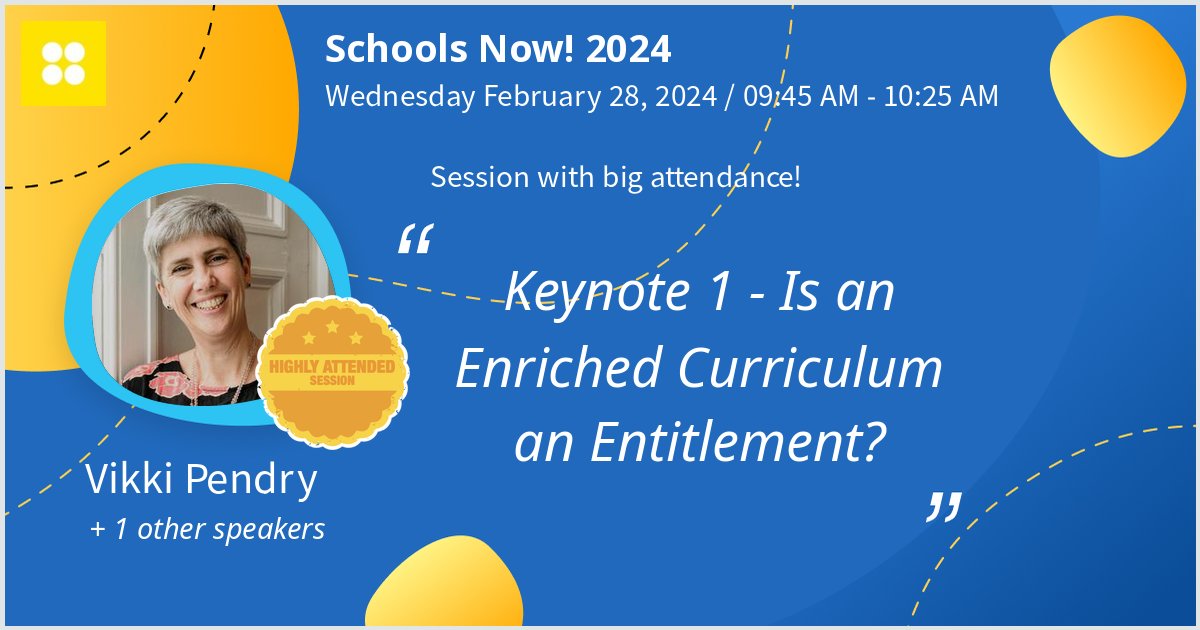 Schools Now! 2024 on Keynote 1 - Is an Enriched Curriculum an Entitlement? #SchoolsNow2024 - via #Whova Getting packed....can't wait for questions!