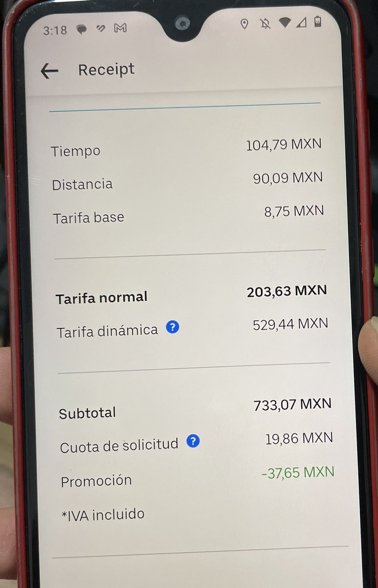 aaroncervera's tweet photo. @Uber_Support Necesitamos ayuda y una aclaración completa de esto. Acabamos de tomar un Uber que decía $370 y al llegar han cobrado $529 mxn de tarifa dinámica. ¡Un robo! https://t.co/QriQvjHj18