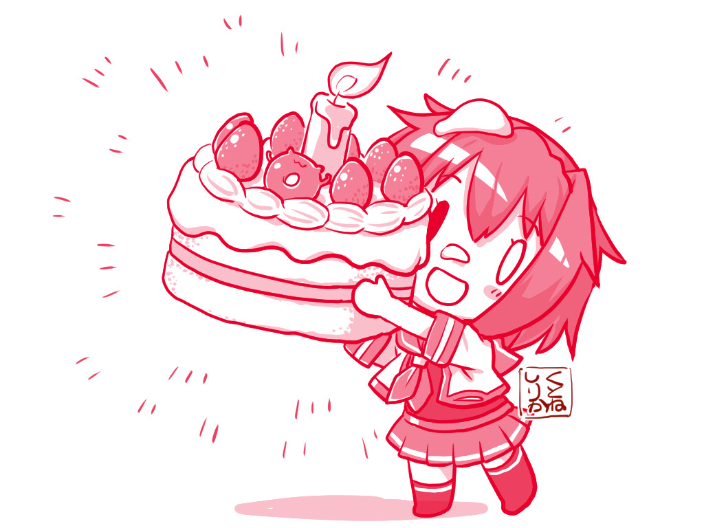 furutaka (kancolle) 1girl food cake school uniform serafuku strawberry short hair  illustration images