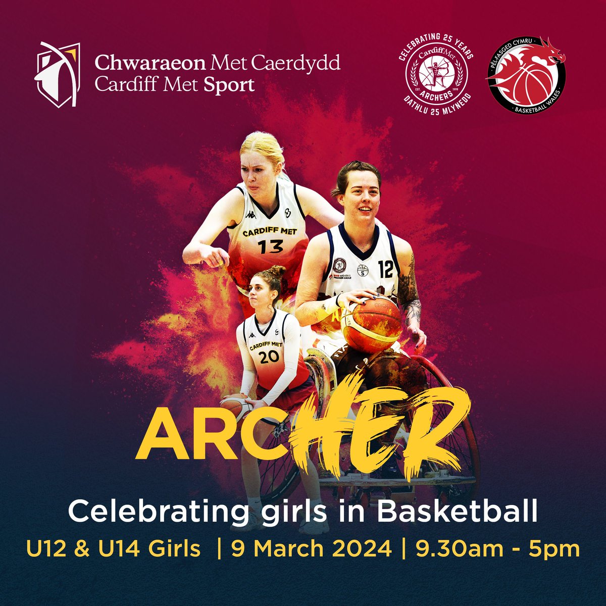 A day full of basketball activities on and off the court for U12 and U14 girls. 🗓 9 March (9.30am - 5.00pm) 📍Archers' Arena, Cardiff #InternationalWomensDay #ArcHERS #FIBAYDF #HerWorldHerRules Includes @ArchersBasket game v @McrGiants Sign up ➡️ forms.office.com/Pages/Response…
