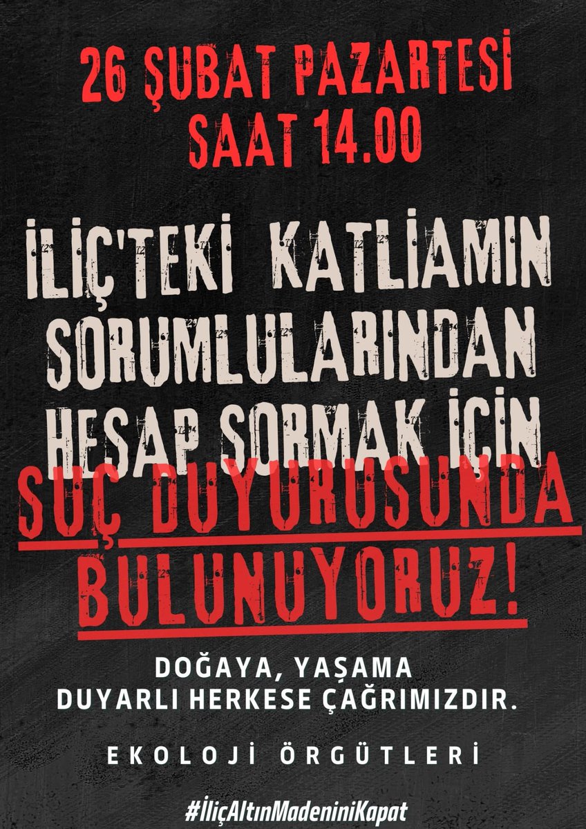 Tüm Bileşenlerimizi 26 Şubat 2024 Pazartesi saat 14.00 de bulundukları il veya ilçelerde suç duyurusu yapmaya çağırıyoruz. Izmir’de Ana Adliye C Kapısın’da buluşuyoruz!