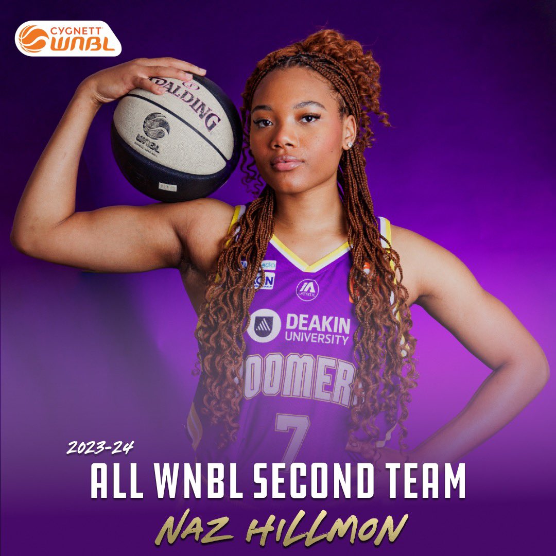A massive congratulations to Naz Hillmon who made the All WNBL Second Team for the 2023/24 season! Go Naz! 💜💛🥳🎉👑