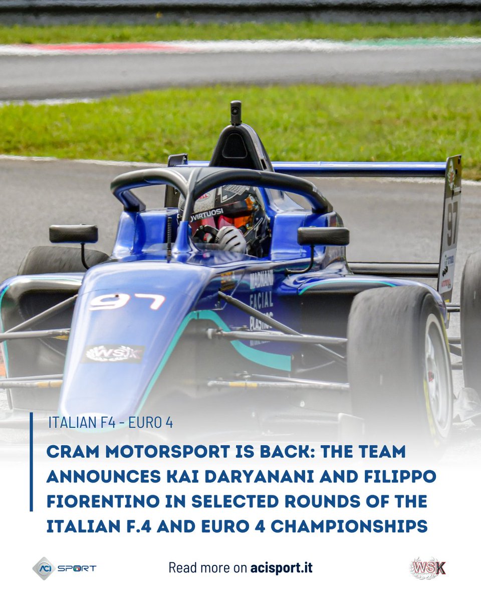 Cram Motorsport is back! The Team announced Kai Daryanani and Filippo Fiorentino in selected rounds of Italian F.4 and Euro 4 Cram motorsport è tornato! Il Team ha annunciato Kai Daryanani e Filippo Fiorentino in round dell'Italian F.4 ed Euro 4 🌐 acisport.it