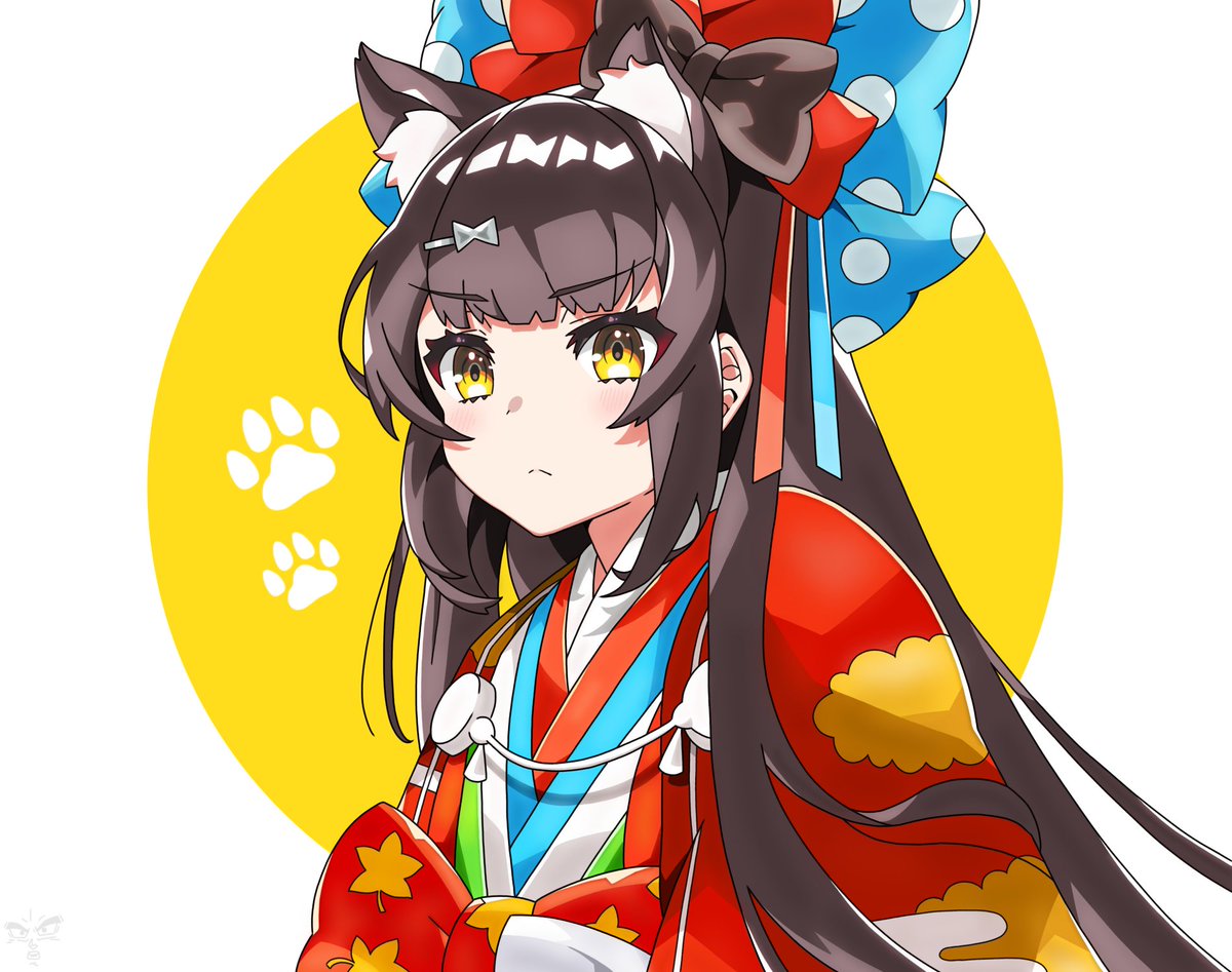 1girl animal ears japanese clothes long hair solo kimono bow  illustration images